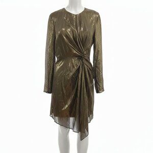 Lucy Paris Women’s Gold Metallic Twist Front A-Line Dress Size Large Clubwear